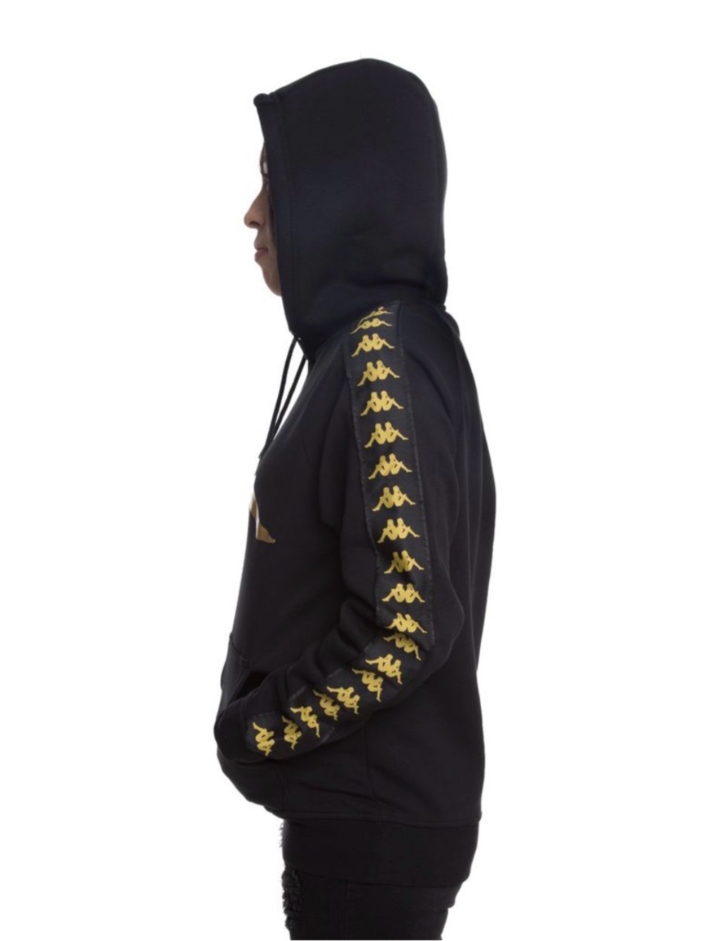 Kappa Gently Worn Black Hoodie with Gold Logo Tape - Picture 2 of 10